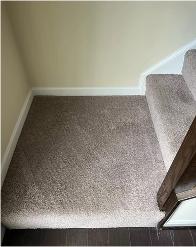Freshly cleaned carpeted stair landing