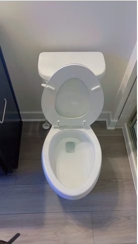 Sanitized white toilet in a clean bathroom